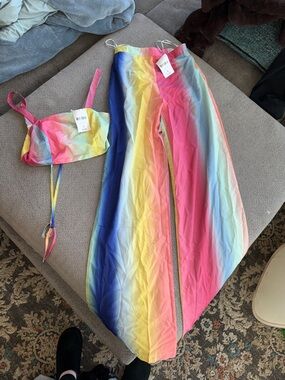 Luxxel Rainbow Gradient Two-Piece Jumpsuit & Crop Top